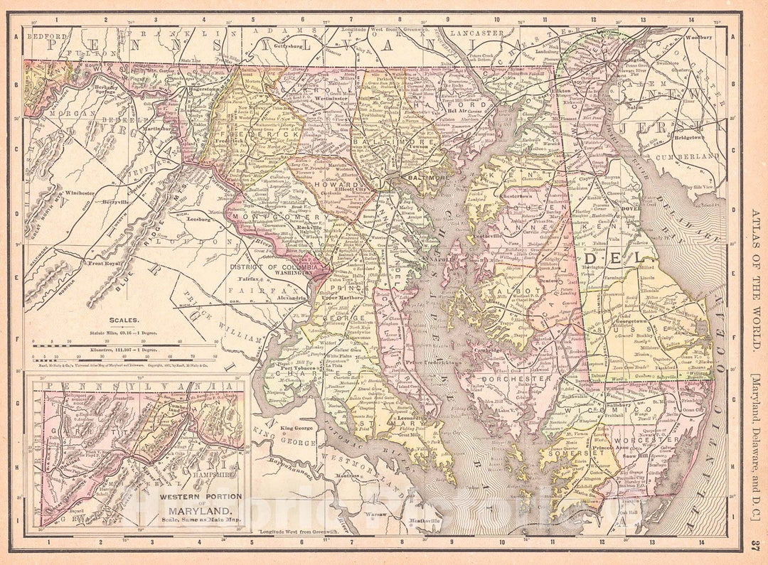 Historic Map : 1893 Maryland, Delaware, and DC : Vintage Wall Art