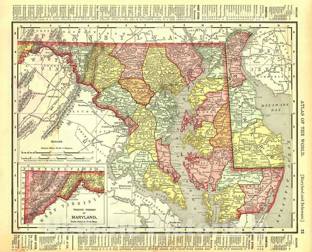 Historic Map : 1895 Maryland and Delware : Vintage Wall Art