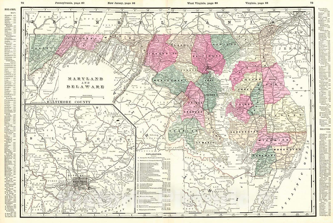 Historic Map : 1895 Maryland and Delaware : Vintage Wall Art