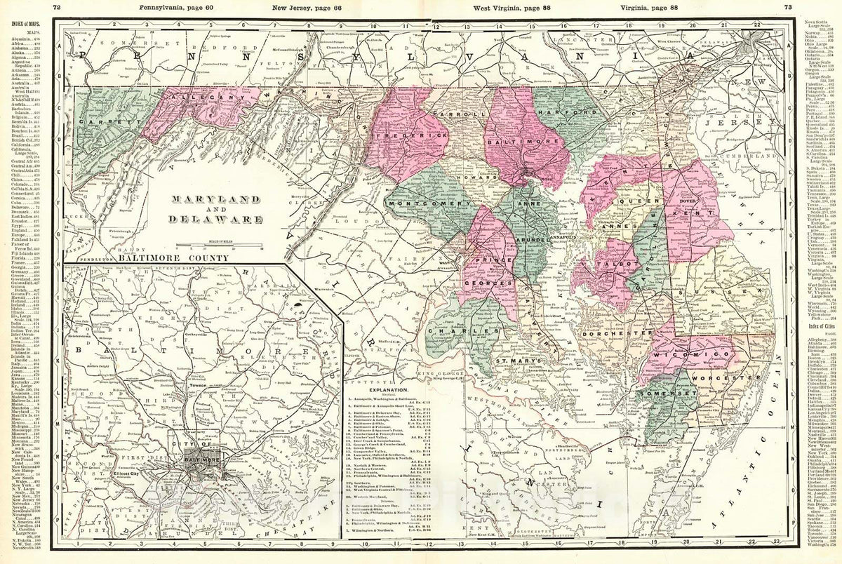 Historic Map : 1895 Maryland and Delaware : Vintage Wall Art