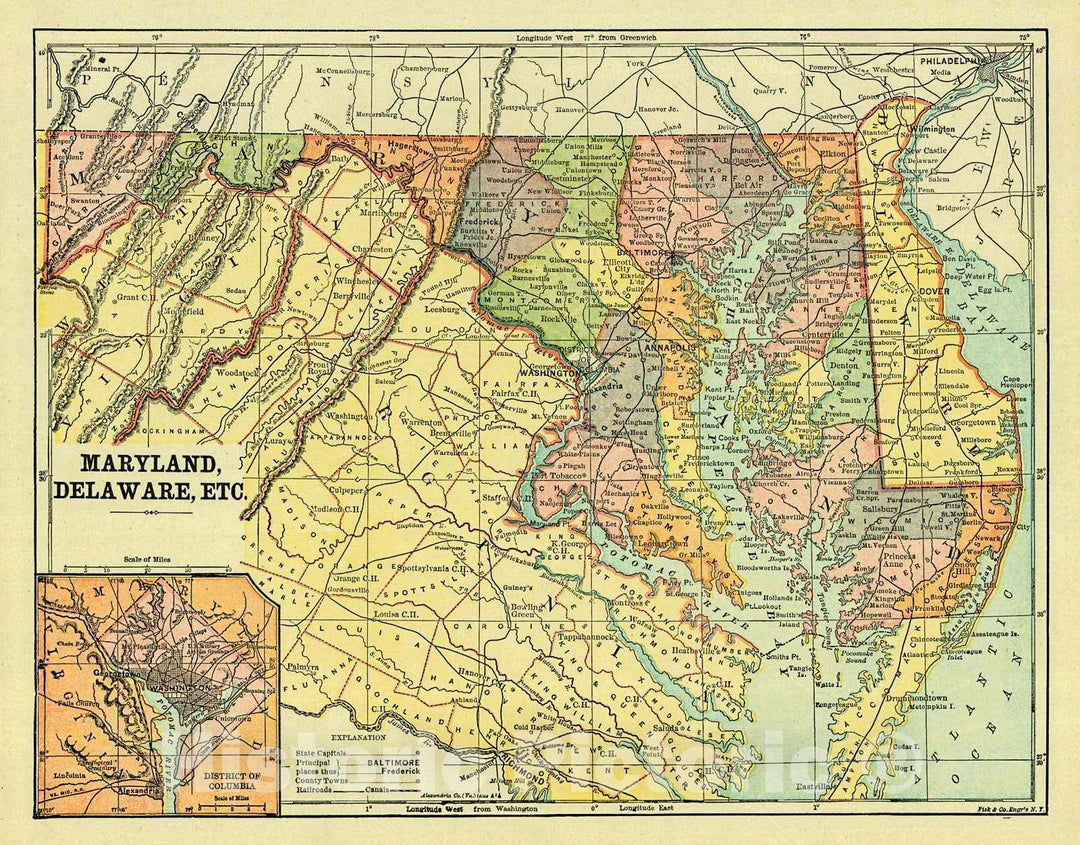 Historic Map : 1896 Maryland, Delaware, etc. : Vintage Wall Art