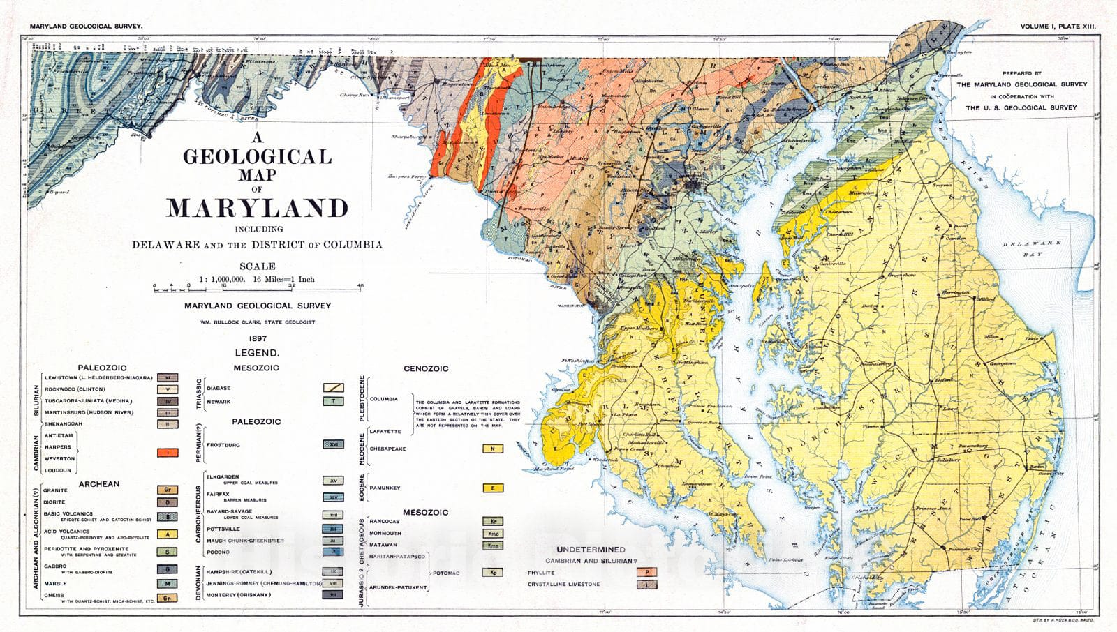 Historic Map : 1897 A Geological Map of Maryland : Vintage Wall Art