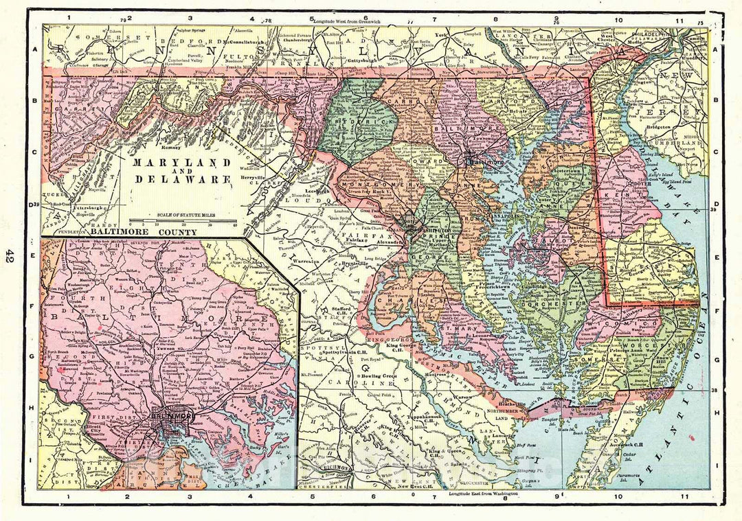 Historic Map : 1898 Maryland & Delaware : Vintage Wall Art