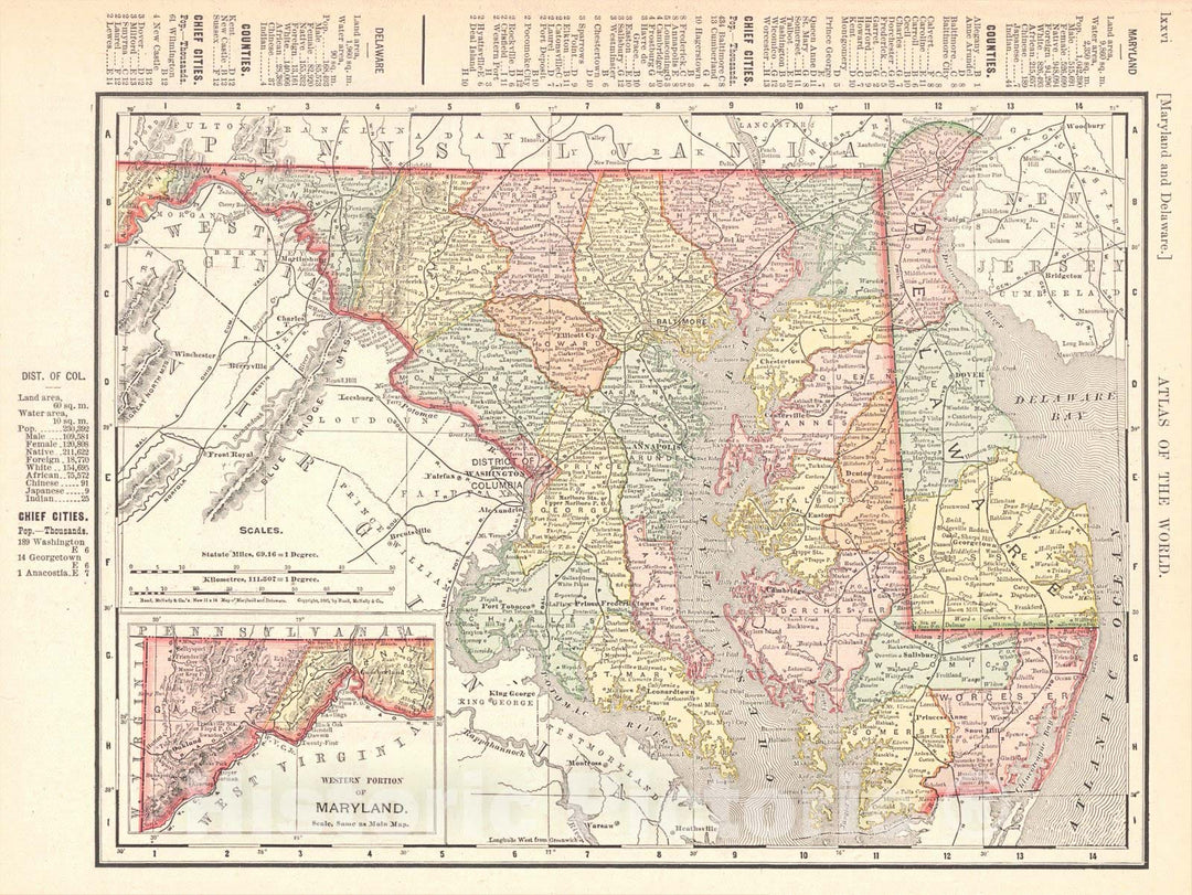 Historic Map : 1898 Maryland and Delaware : Vintage Wall Art