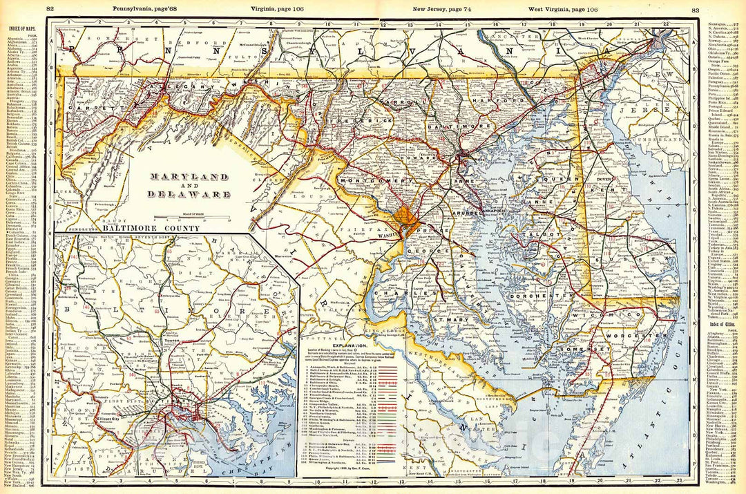 Historic Map : 1899 Maryland and Delaware : Vintage Wall Art