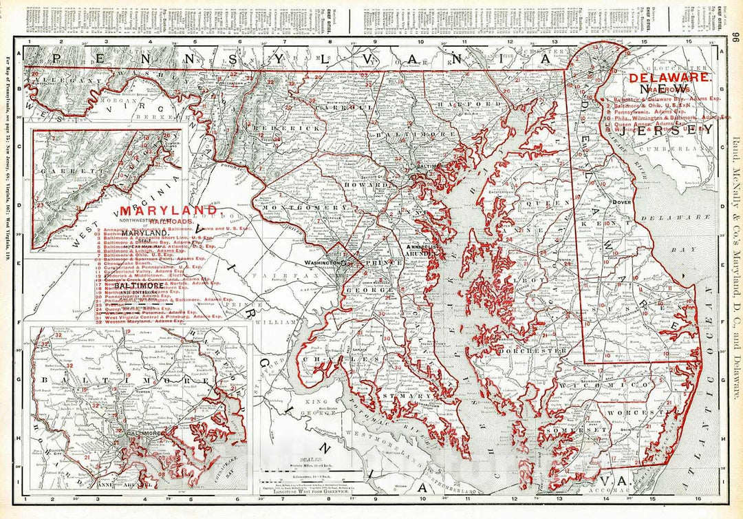 Historic Map : 1900 Maryland, DC. & Delaware Railroads : Vintage Wall Art