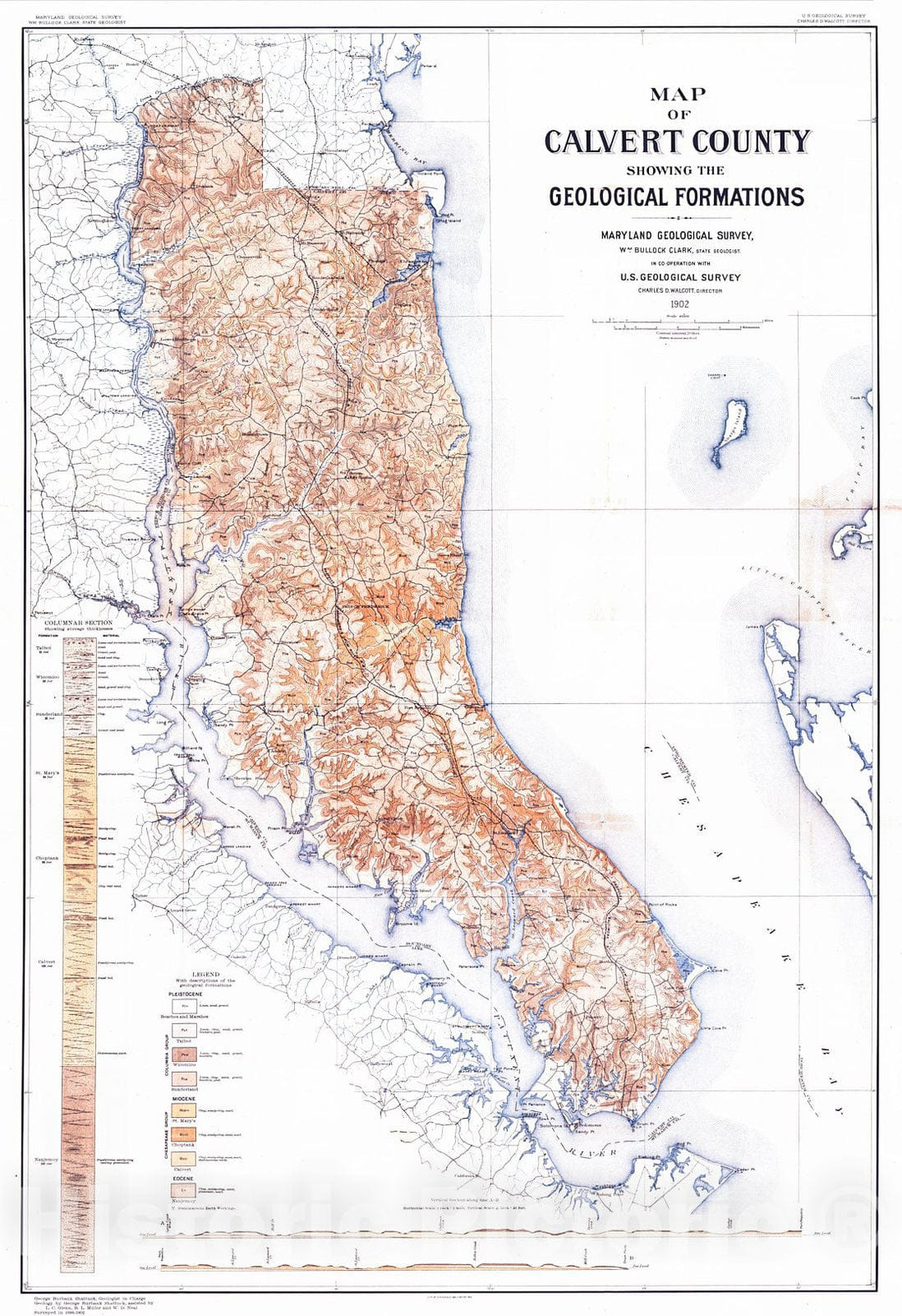 Historic Map : 1902 Map of Calvert County Showing the Geological Formations : Vintage Wall Art