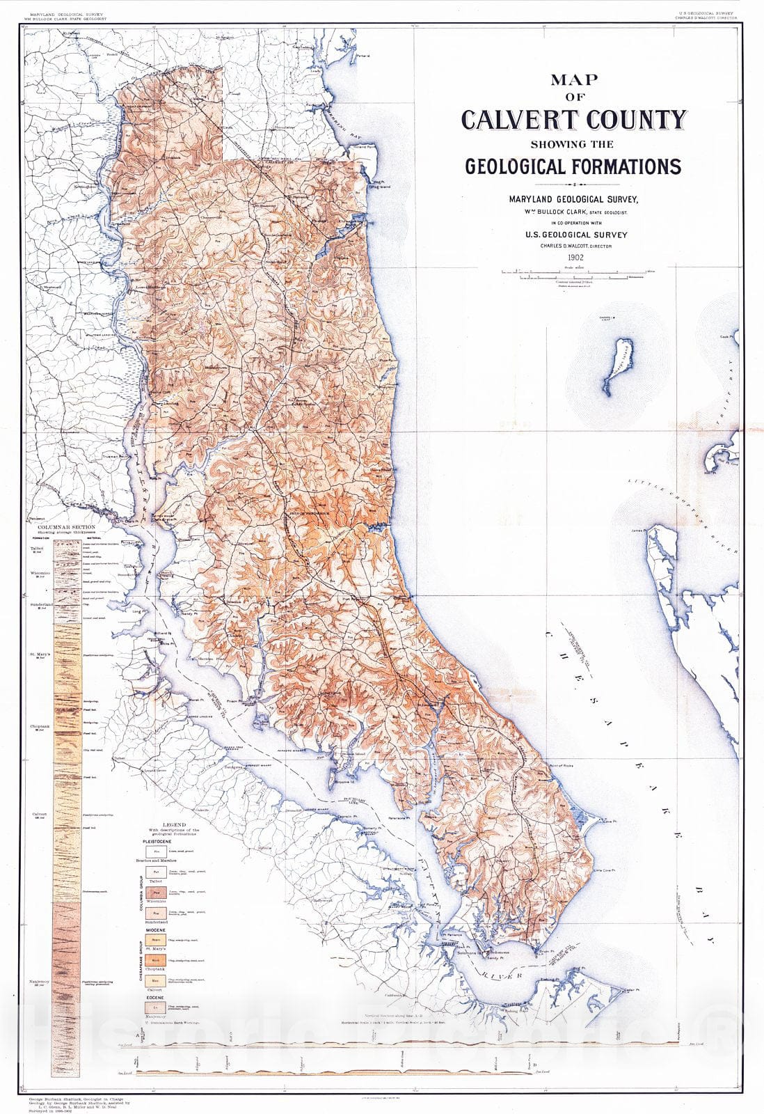 Historic Map : 1902 Map of Calvert County Showing the Geological Formations : Vintage Wall Art