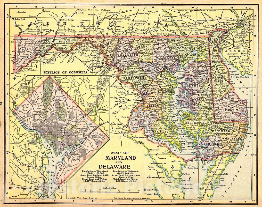 Historic Map : 1902 Map of Maryland and Delaware : Vintage Wall Art