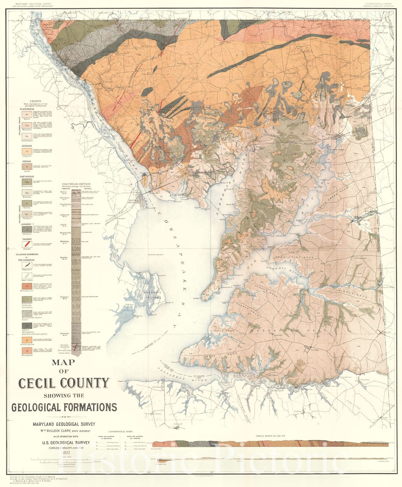 Historic Map : 1902 Map of Cecil County Showing the Geological Formations : Vintage Wall Art