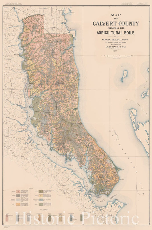 Historic Map : 1902 Map of Calvert County Showing the Agriculture Soils : Vintage Wall Art