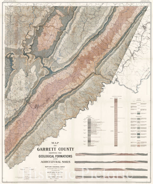 Historic Map : 1902 Map of Garrett County Showing the Geological Formations and Agriculture Soils : Vintage Wall Art