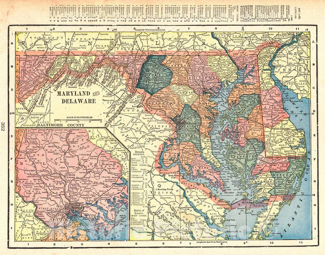 Historic Map : 1904 Maryland and Delaware : Vintage Wall Art