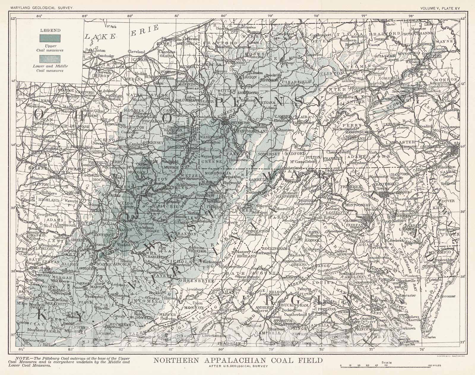 Historic Map : 1905 Northern Appalachian Coal Field : Vintage Wall Art