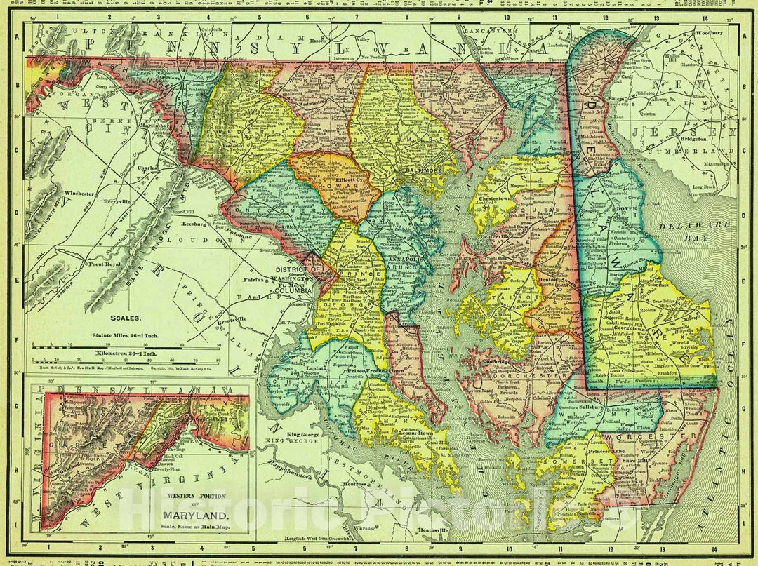 Historic Map : 1905 Maryland and Delaware : Vintage Wall Art