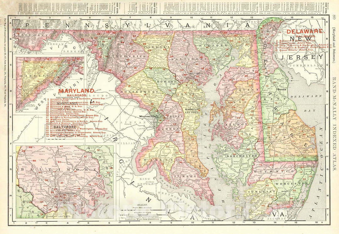 Historic Map : 1905 Maryland and Delware : Vintage Wall Art
