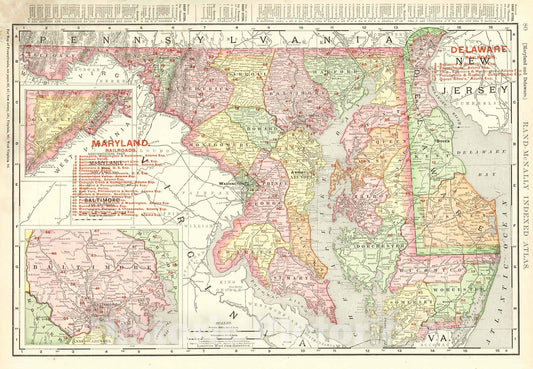 Historic Map : 1905 Maryland and Delware : Vintage Wall Art