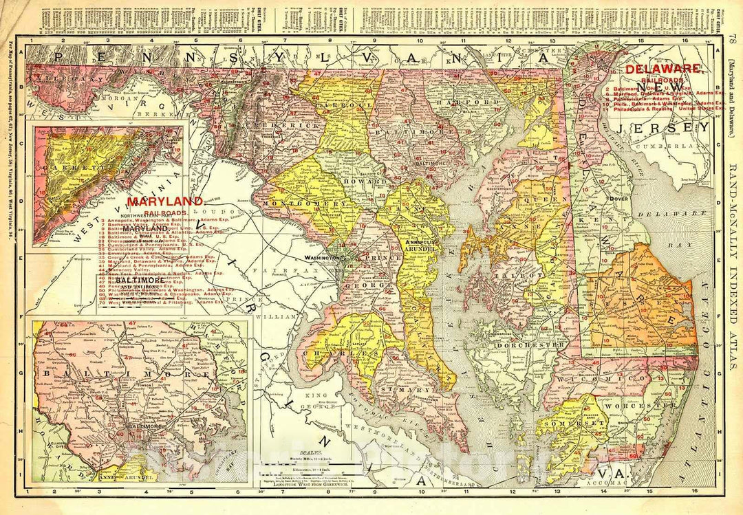 Historic Map : 1906 Maryland and Delaware : Vintage Wall Art