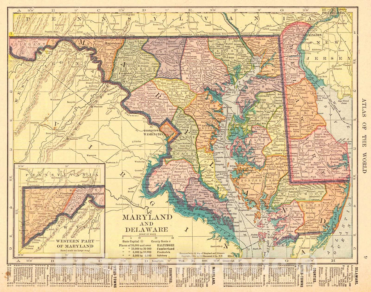 Historic Map : 1907 Maryland and Delaware : Vintage Wall Art