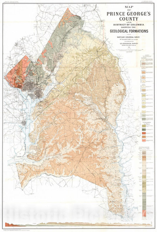 Historic Map : 1911 Map of Prince George's County County and the District of Columbia Showing the Geological Formations : Vintage Wall Art