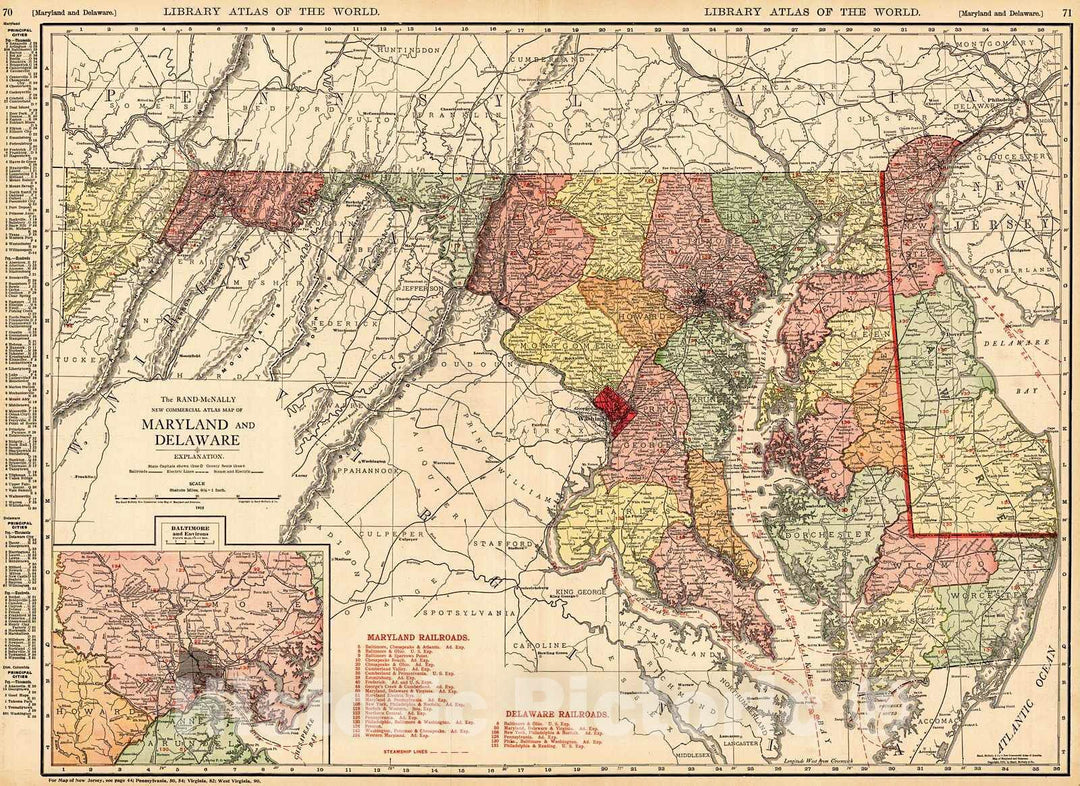 Historic Map : 1912 Maryland and Delaware : Vintage Wall Art