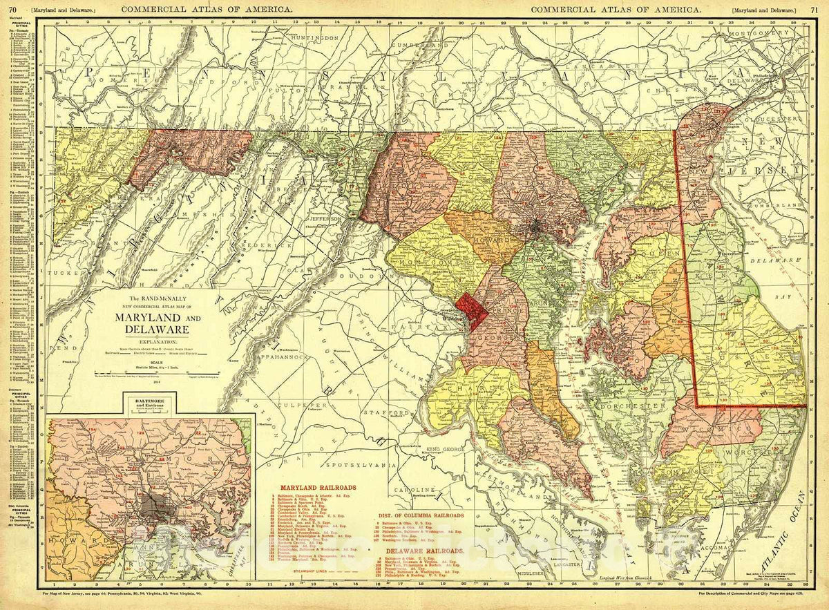 Historic Map : 1914 Maryland and Delaware : Vintage Wall Art