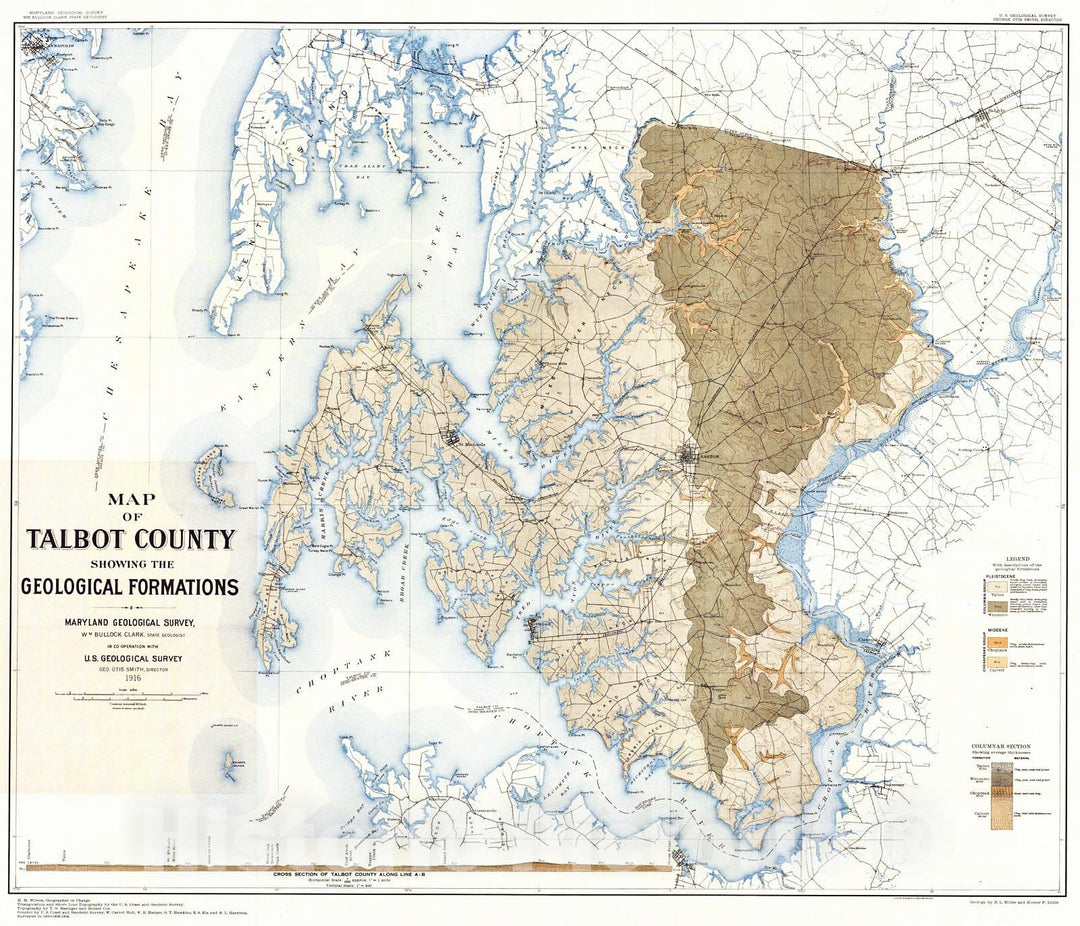 Historic Map : 1916 Map of Talbot County Showing the Geological Formations : Vintage Wall Art