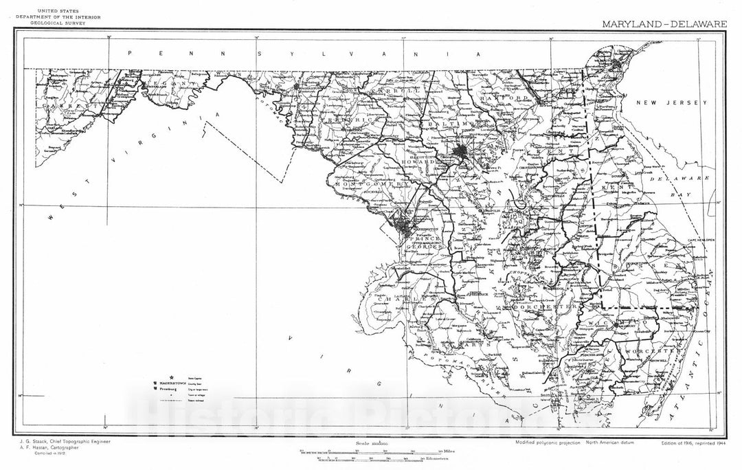 Historic Map : 1916 Maryland-Delaware : Vintage Wall Art