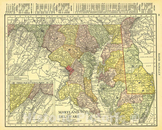 Historic Map : 1916 Maryland and Delaware : Vintage Wall Art