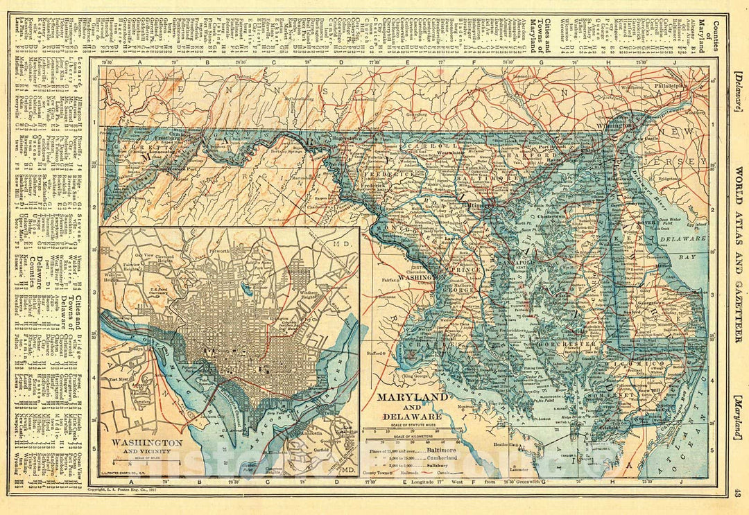 Historic Map : 1920 Maryland and Delaware : Vintage Wall Art