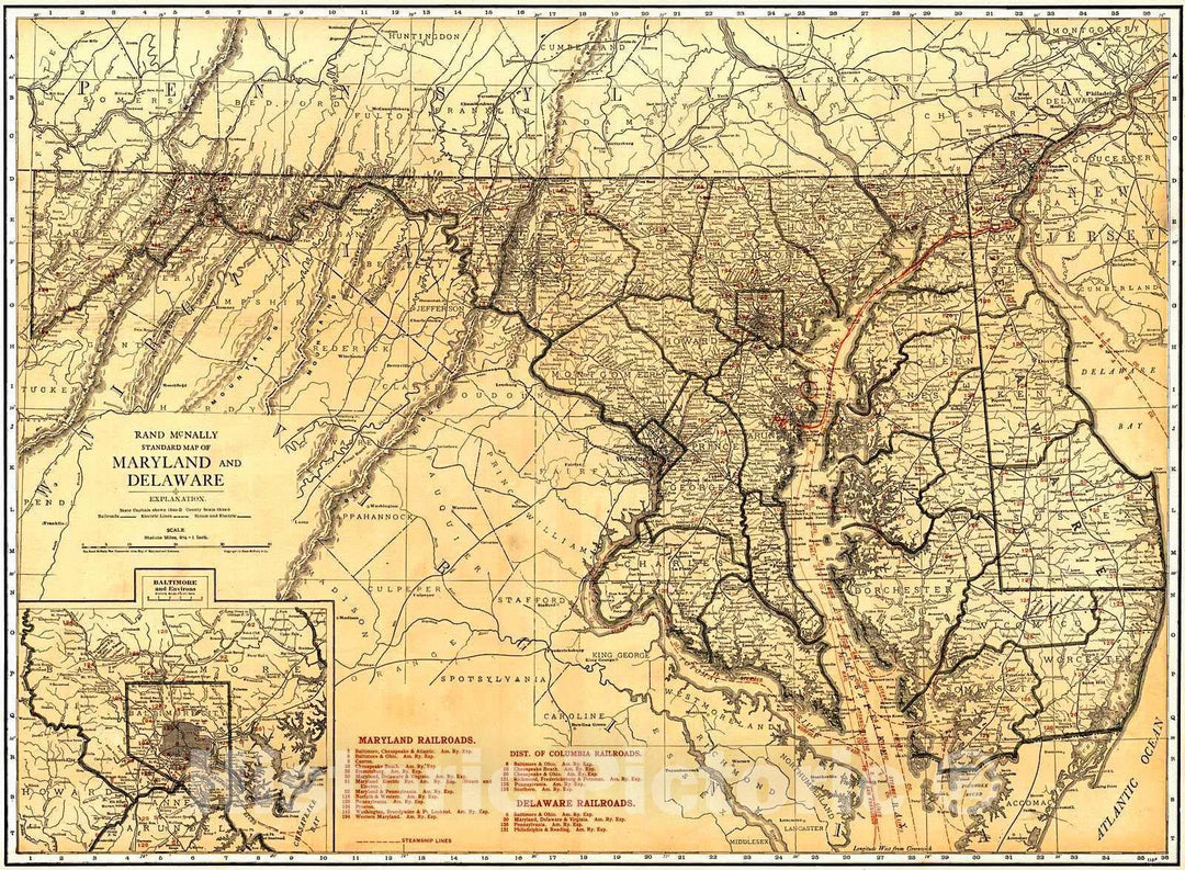 Historic Map : 1921 Maryland and Delaware : Vintage Wall Art