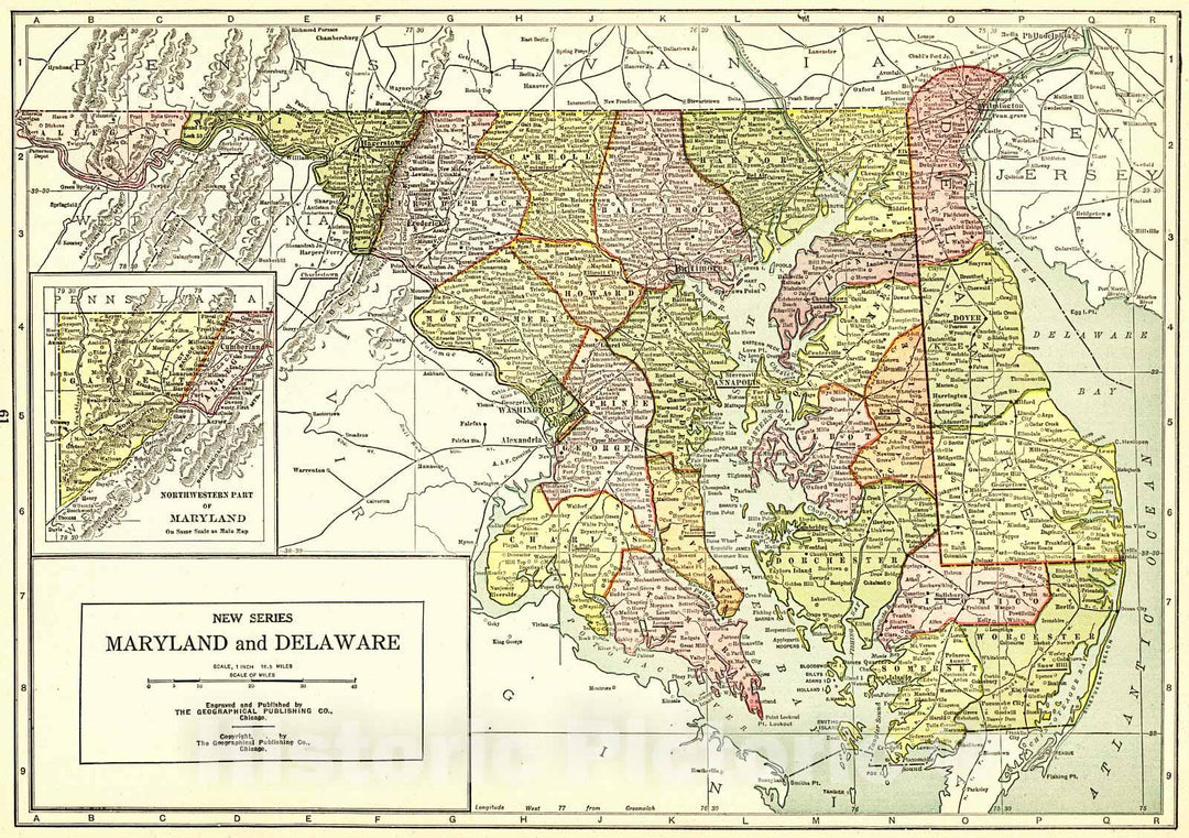 Historic Map : 1922 Maryland and Delaware : Vintage Wall Art
