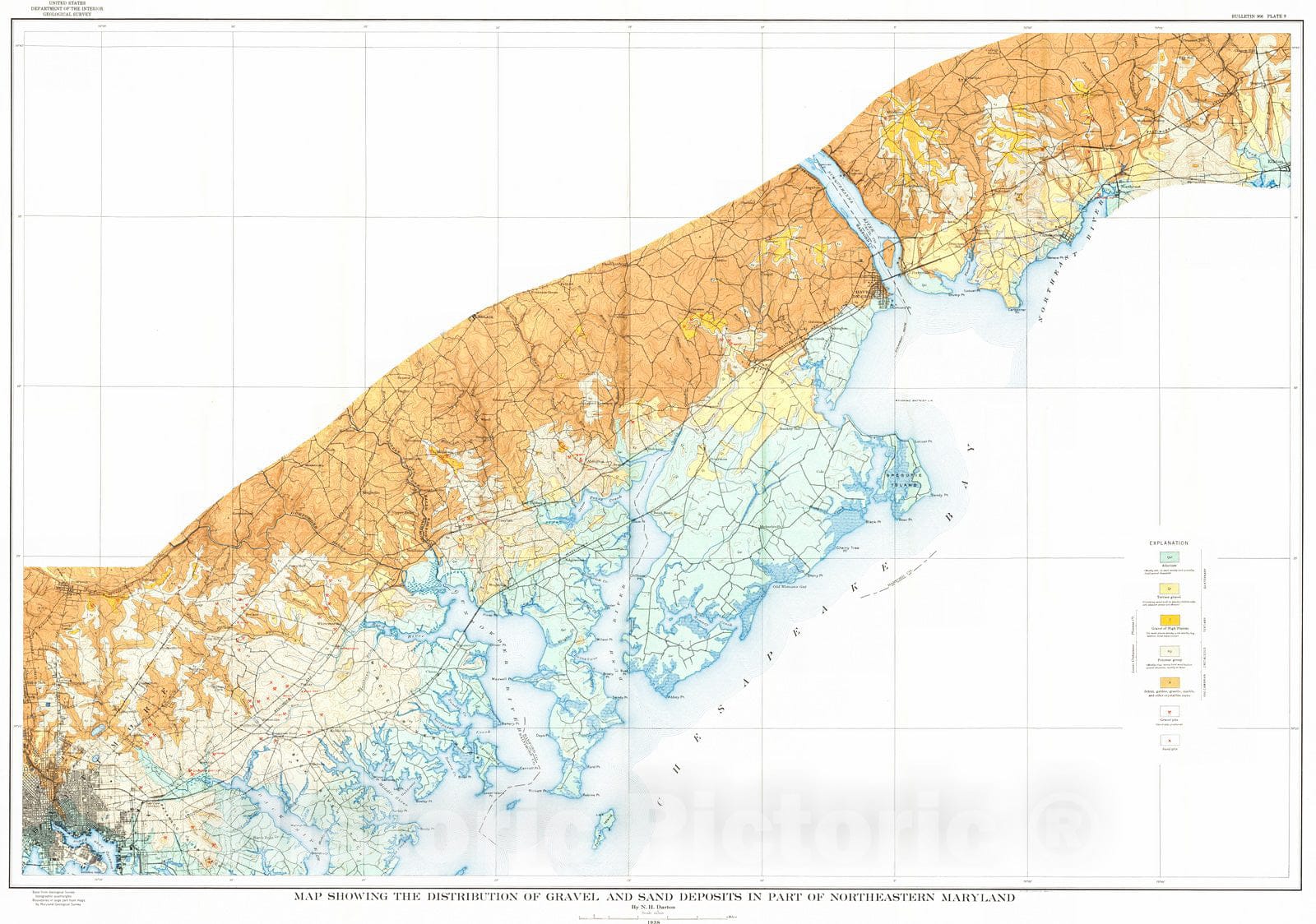 Historic Map : 1938 Map showing the distribution of gravel and sand deposits of northeastern Maryland : Vintage Wall Art