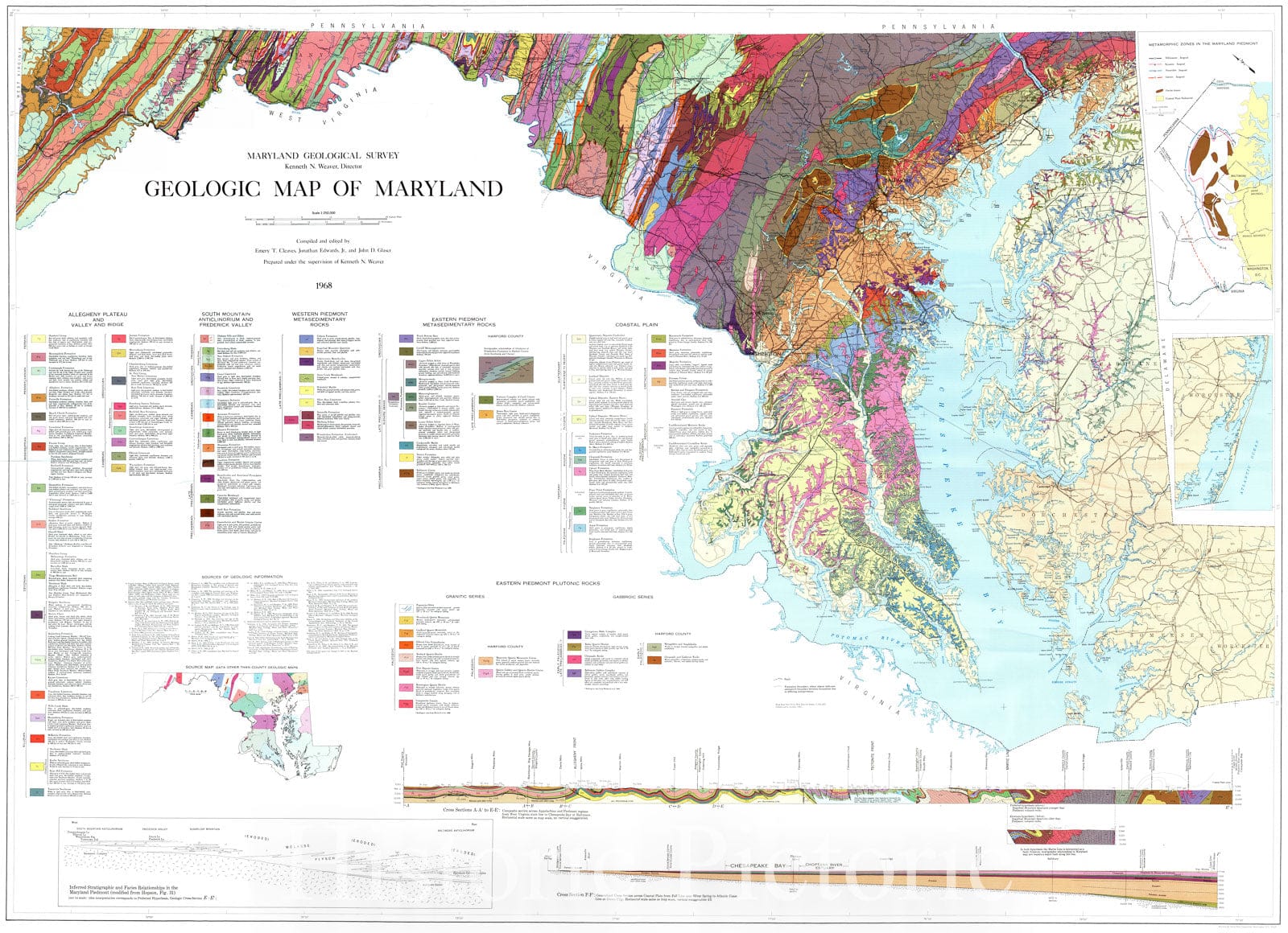Historic Map : 1968 Geologic Map of Maryland : Vintage Wall Art