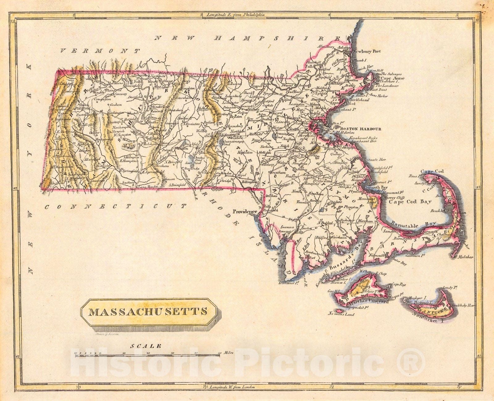 Historic Map : 1819 Massachusetts : Vintage Wall Art