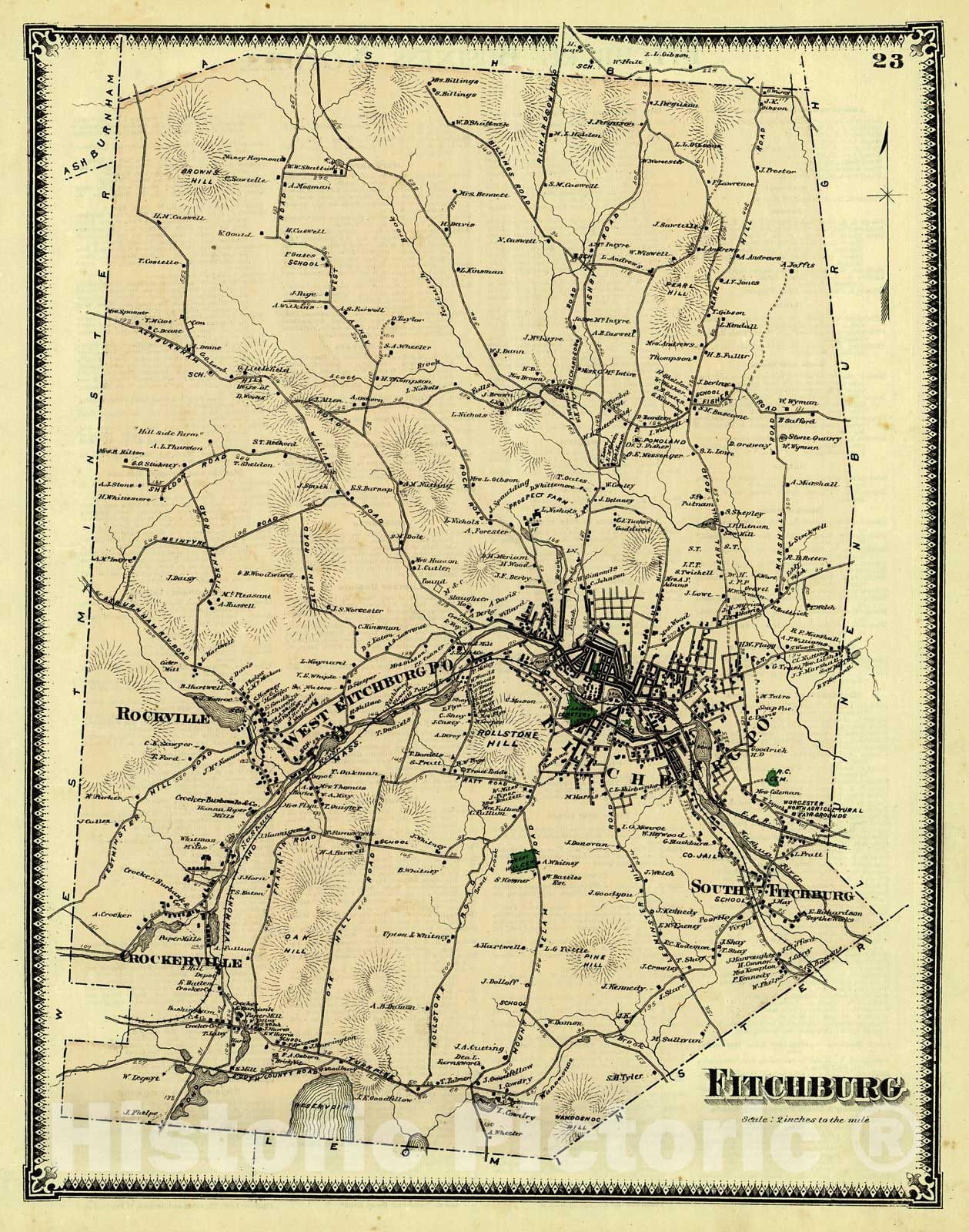 Historic Map : 1870 Fitchburg : Vintage Wall Art