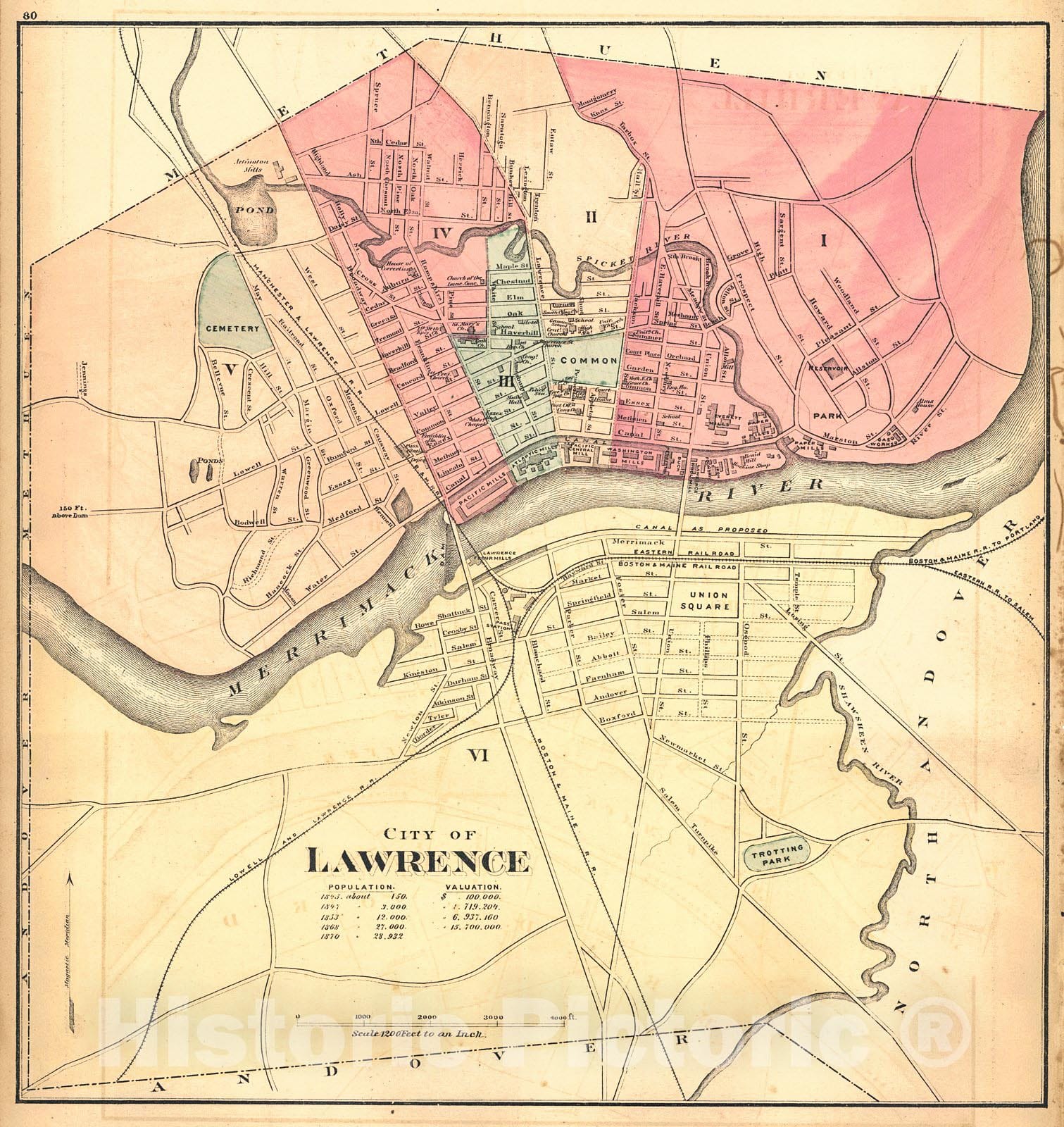 Historic Map : 1871 City of Lawrence : Vintage Wall Art
