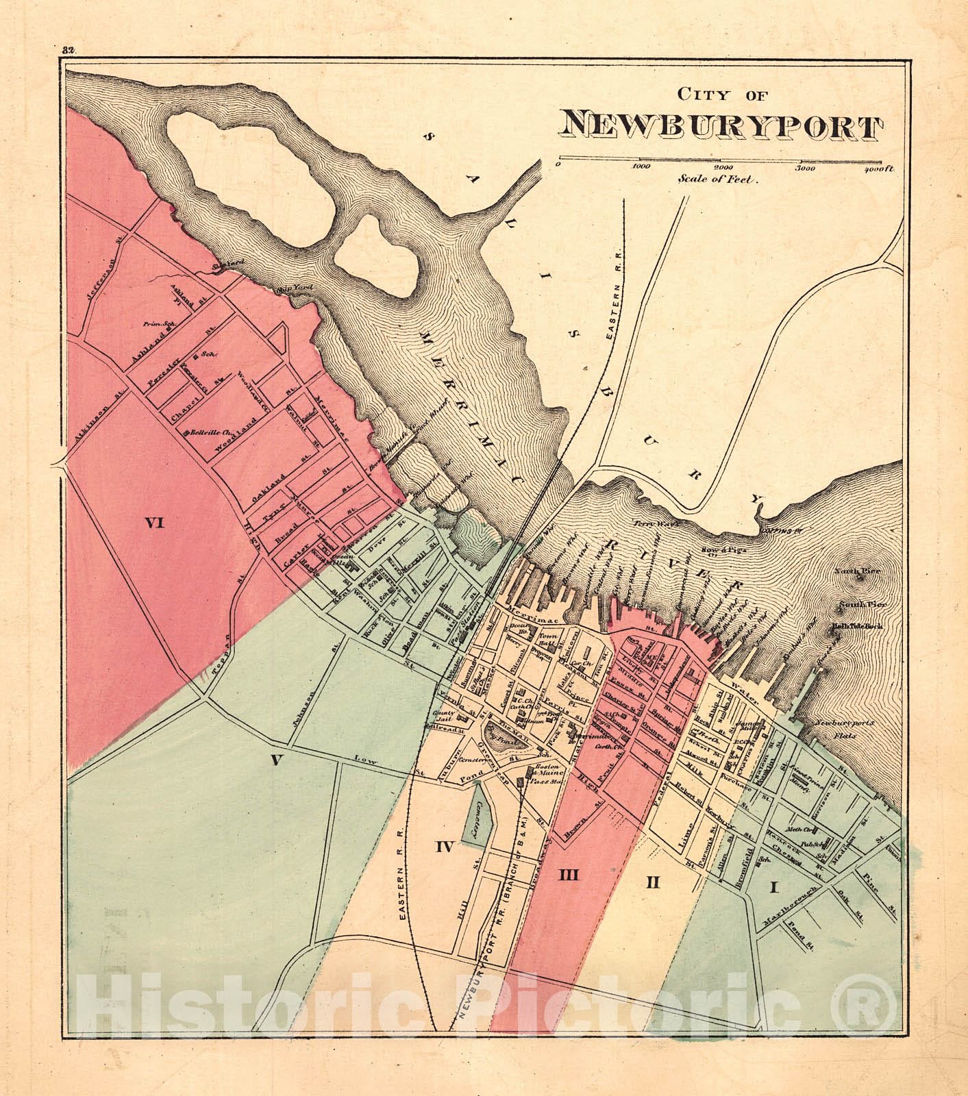 Historic Map : 1871 City of Newburyport : Vintage Wall Art