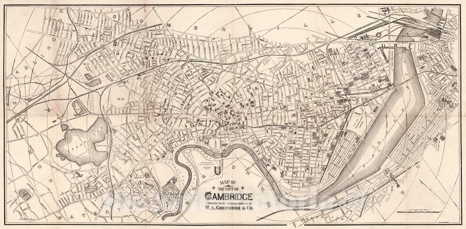 Historic Map : 1880 Map of the City of Cambridge : Vintage Wall Art