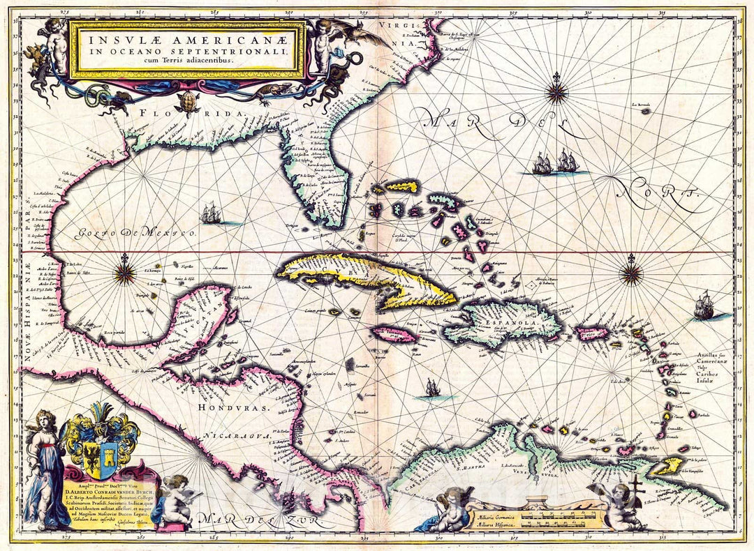 Historic Map : 1635 Insulae Americanae in Oceano Septentrionali : Vintage Wall Art
