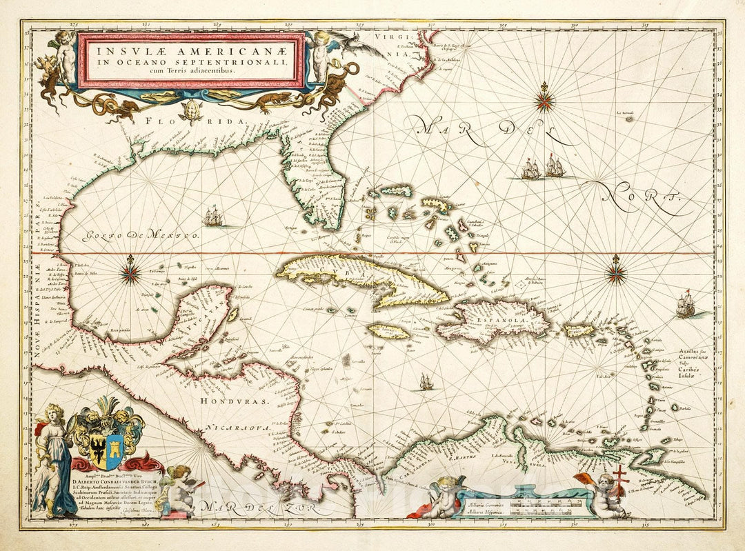 Historic Map : 1640 Insulae American&aelig; in Oceano Septentrionali cum terris adiacentibus / Tabulam hanc inscribit Giuljelmus Baeu : Vintage Wall Art