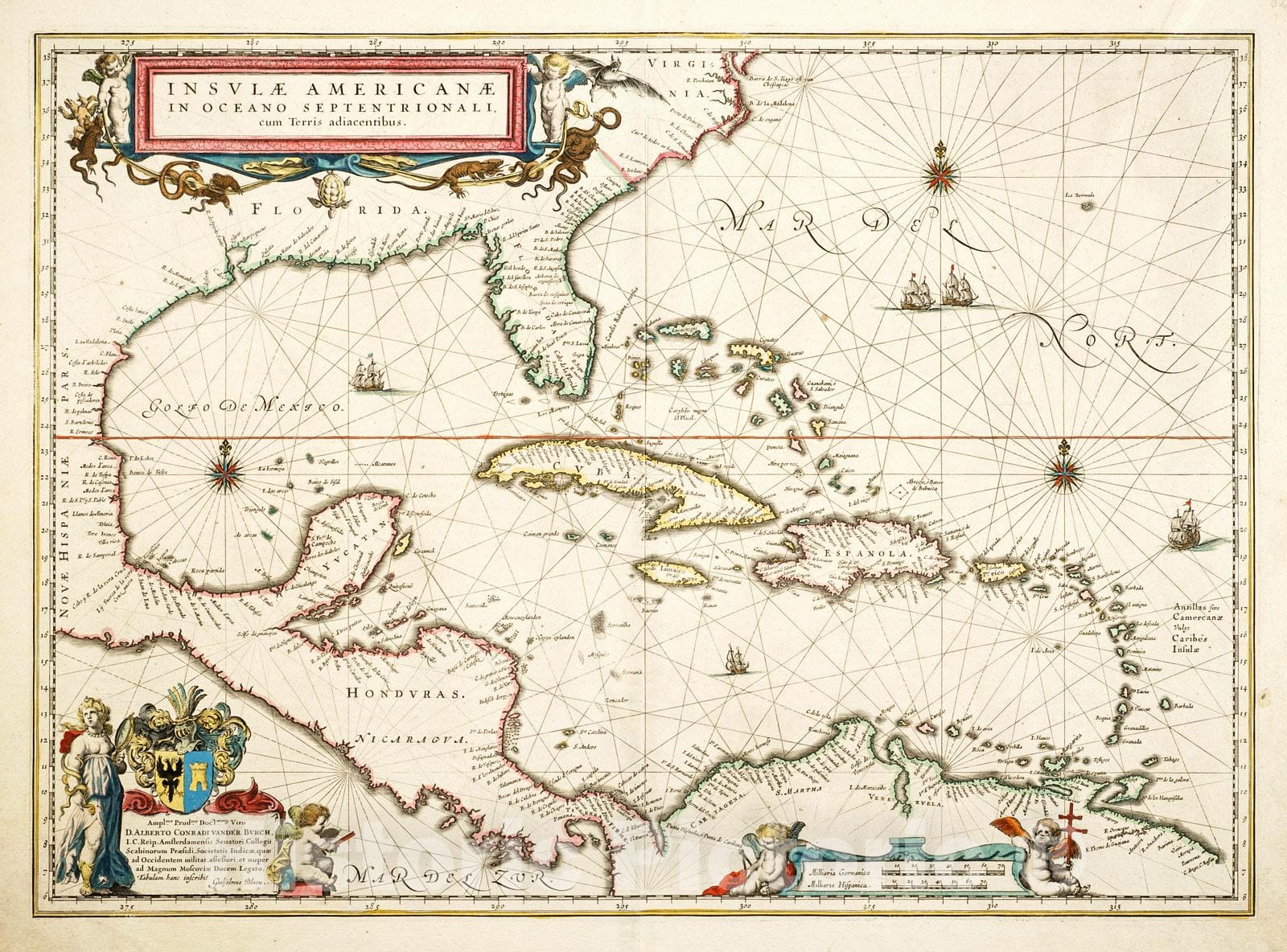 Historic Map : 1640 Insulae American&aelig; in Oceano Septentrionali cum terris adiacentibus / Tabulam hanc inscribit Giuljelmus Baeu : Vintage Wall Art