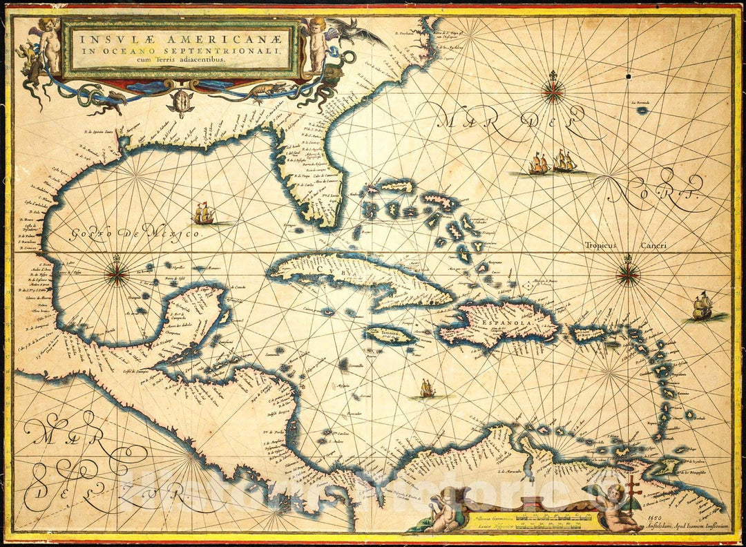 Historic Map : 1650 Insulae American&aelig; in Oceano Septentrionali, cum terris adiacentibus. : Vintage Wall Art