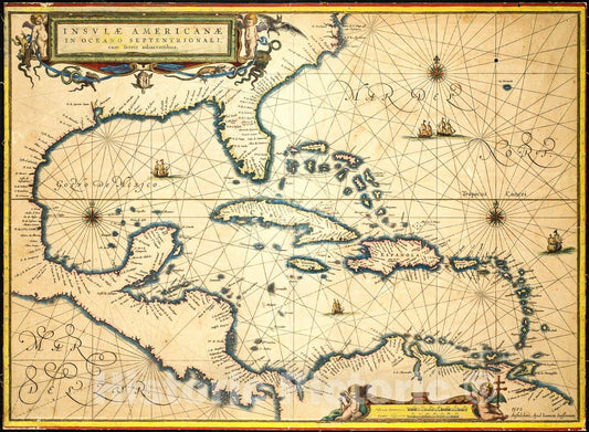 Historic Map : 1650 Insulae American&aelig; in Oceano Septentrionali, cum terris adiacentibus. : Vintage Wall Art