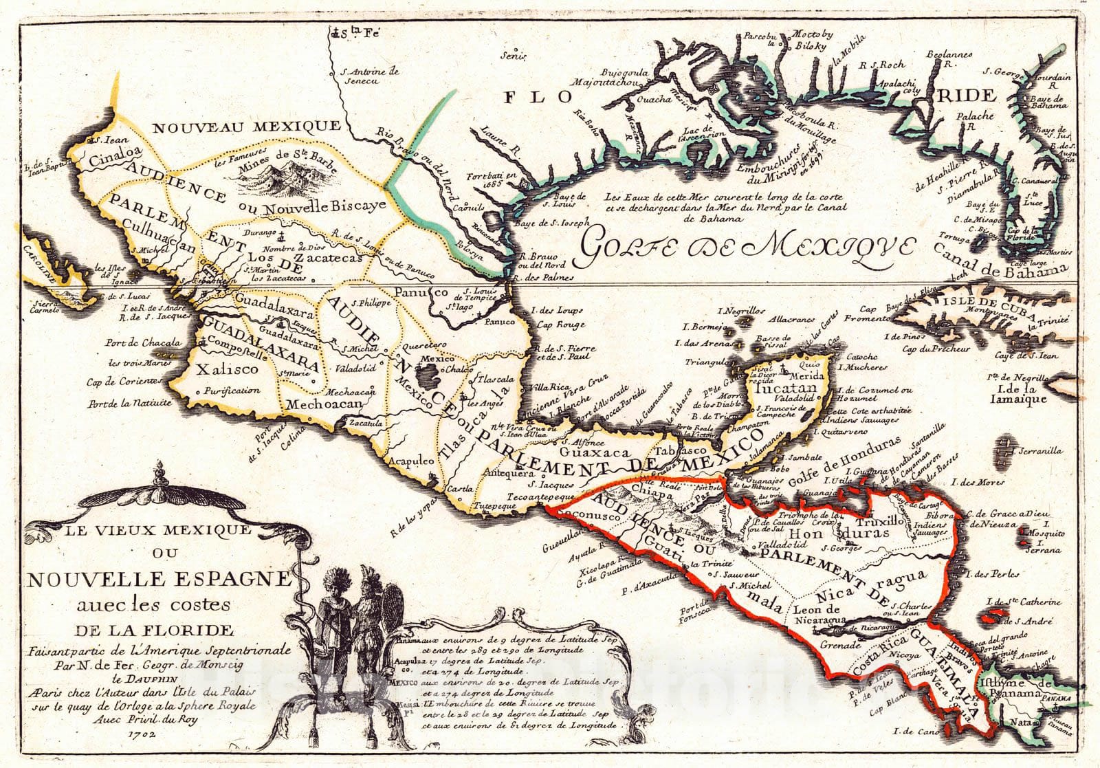Historic Map : 1702 Le Vieux Mexique ou Nouvelle Espagne : Vintage Wall Art