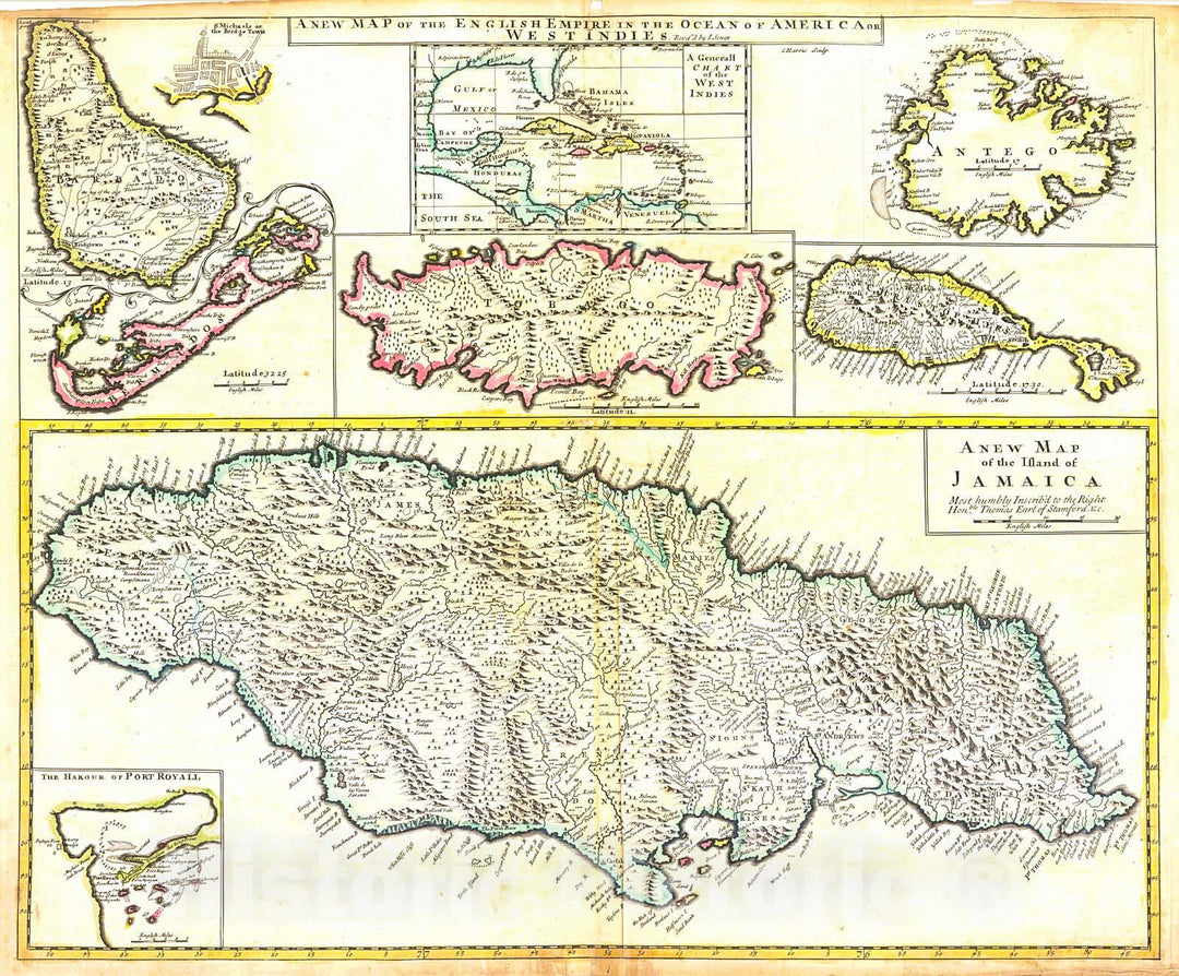 Historic Map : 1712 A New Map of the English Empire in the Ocean of America or West Indies : Vintage Wall Art