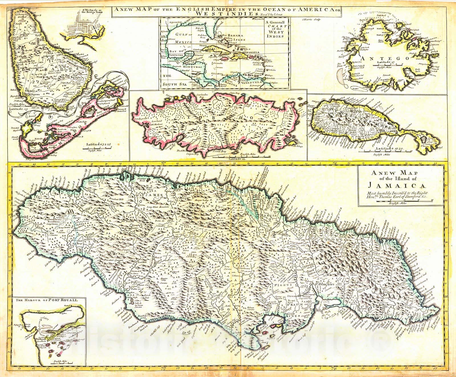 Historic Map : 1712 A New Map of the English Empire in the Ocean of America or West Indies : Vintage Wall Art