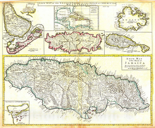 Historic Map : 1712 A New Map of the English Empire in the Ocean of America or West Indies : Vintage Wall Art