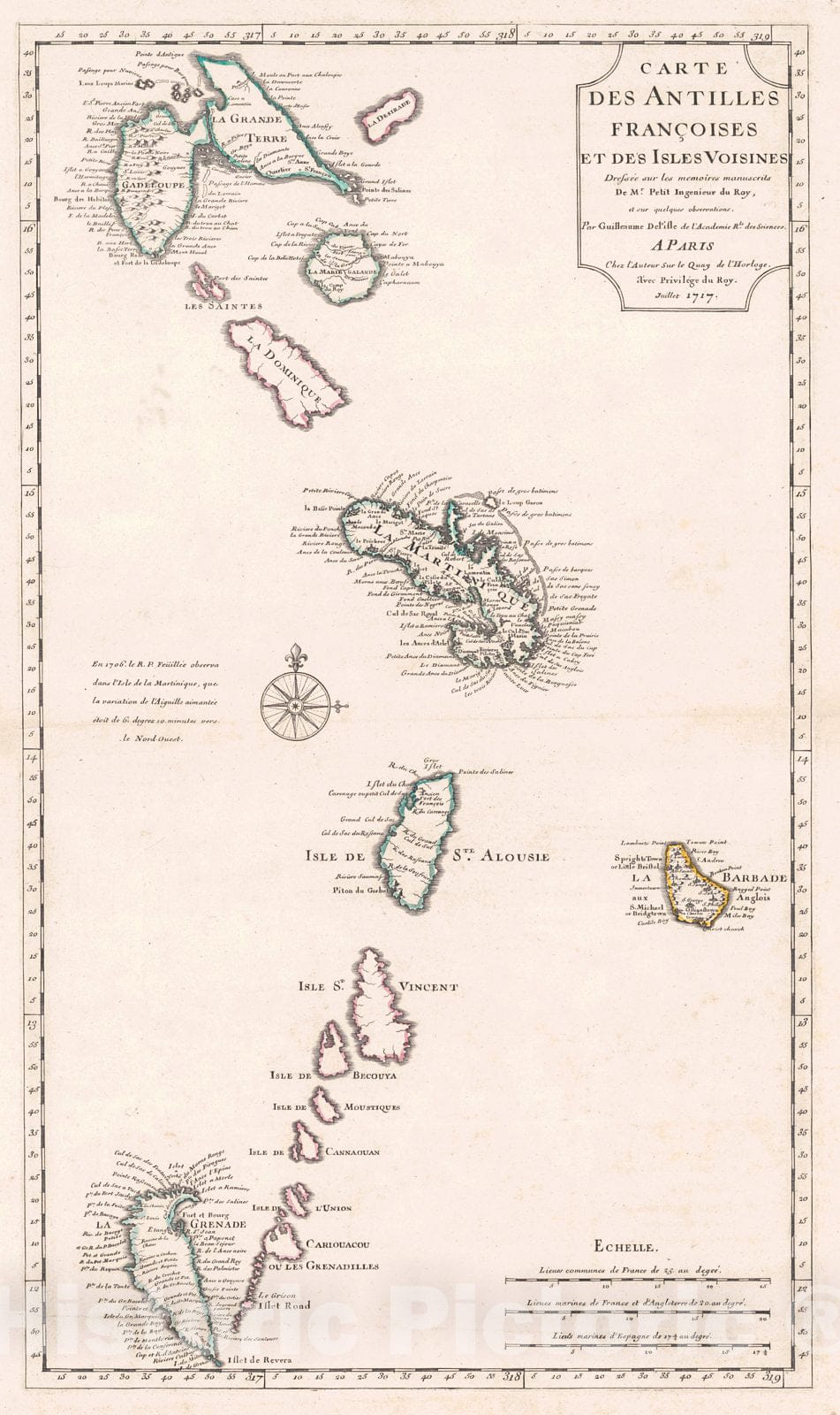 Historic Map : 1717 Carte des Antilles Francoises et des Isles Voisines : Vintage Wall Art