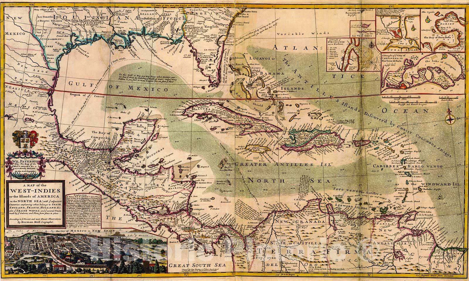 Historic Map : 1720 A Map of the West Indies : Vintage Wall Art